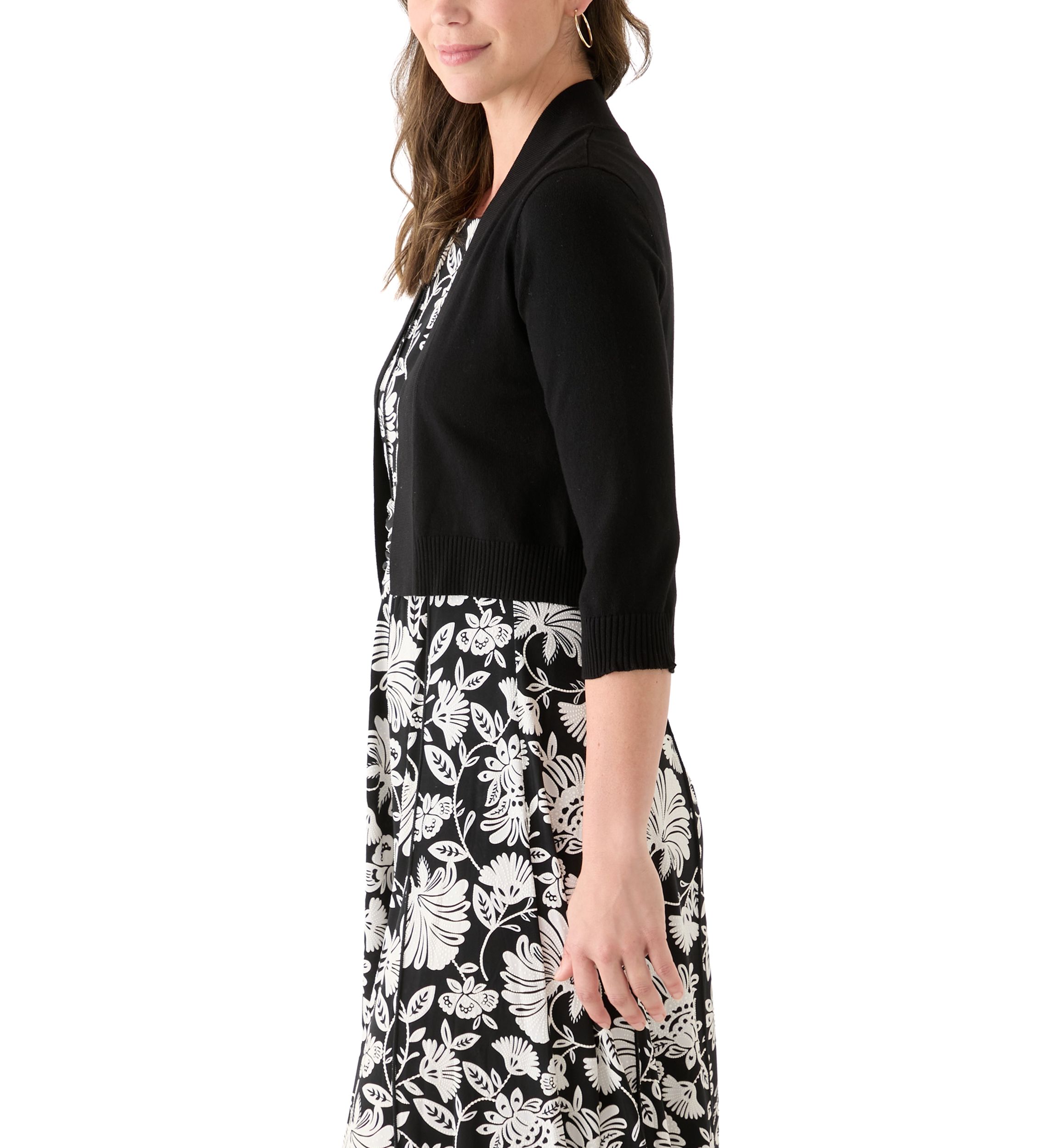 Womens 3/4 Sleeve Solid Shrug