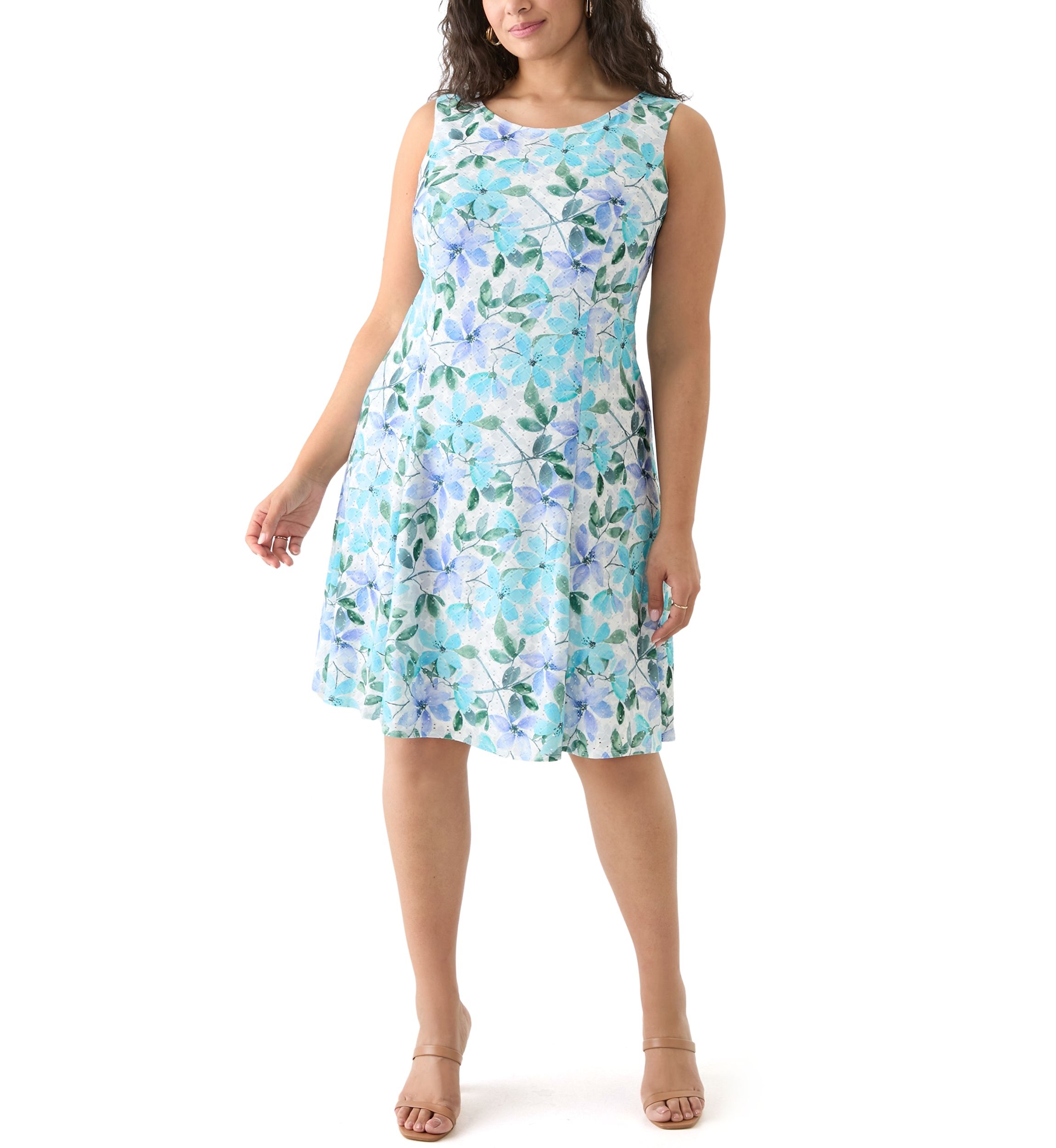 Plus Size Floral Dress and Solid Flutter Sleeve Topper