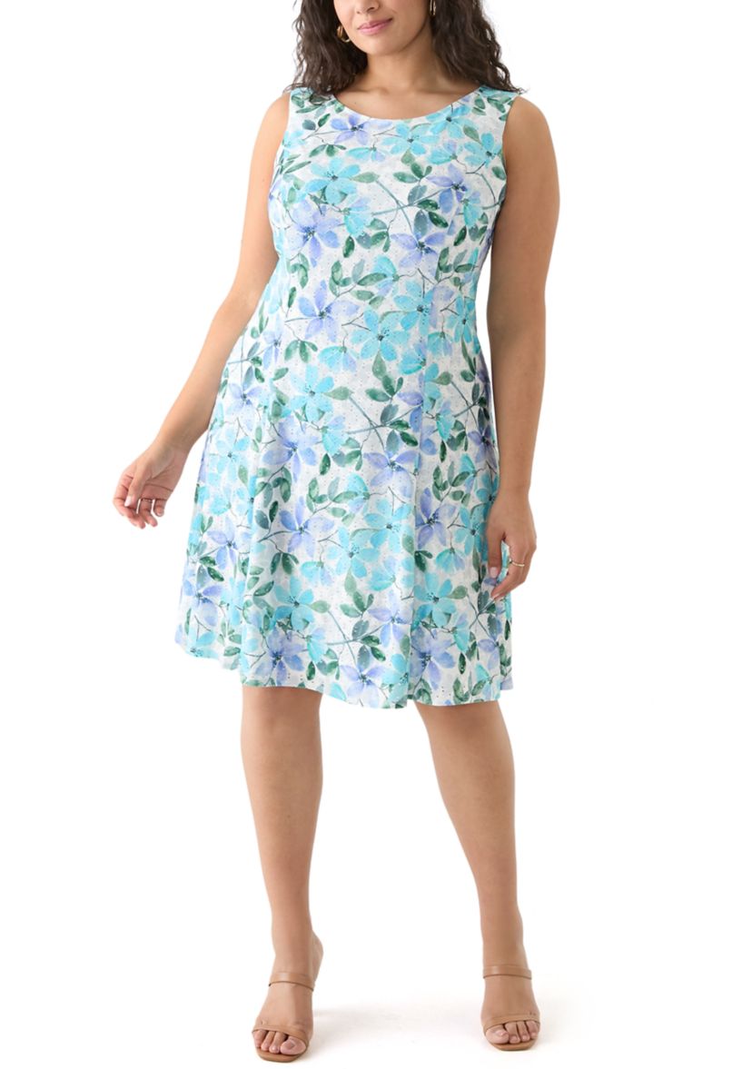 Plus Size Floral Dress and Solid Flutter Sleeve Topper