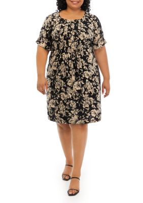Perceptions Plus Size Short Sleeve Round Neck Printed Fit and Flare ...