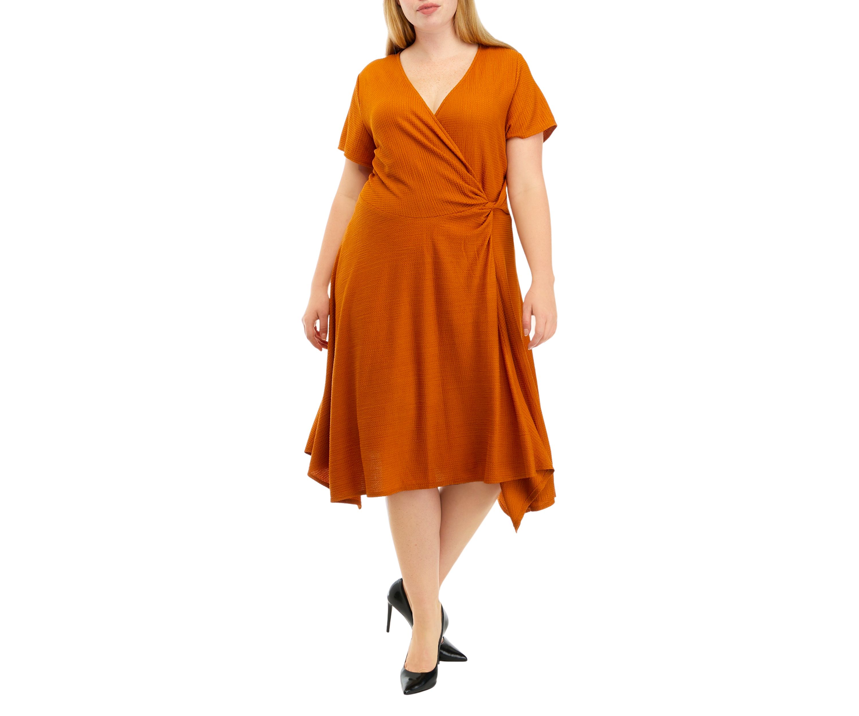 Plus Size Short Sleeve Crossover V-Neck Fit and Flare Dress