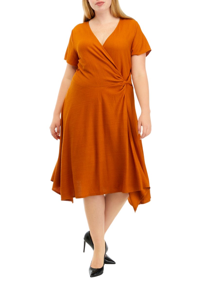 Plus Size Short Sleeve Crossover V-Neck Fit and Flare Dress
