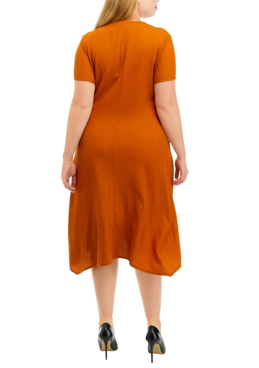 Plus Size Short Sleeve Crossover V-Neck Fit and Flare Dress