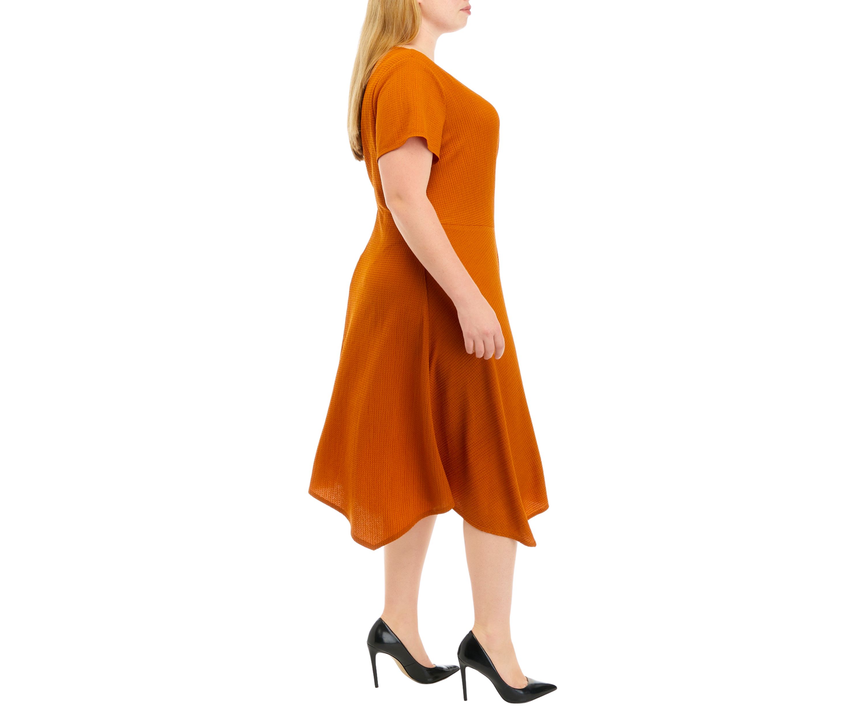 Plus Size Short Sleeve Crossover V-Neck Fit and Flare Dress