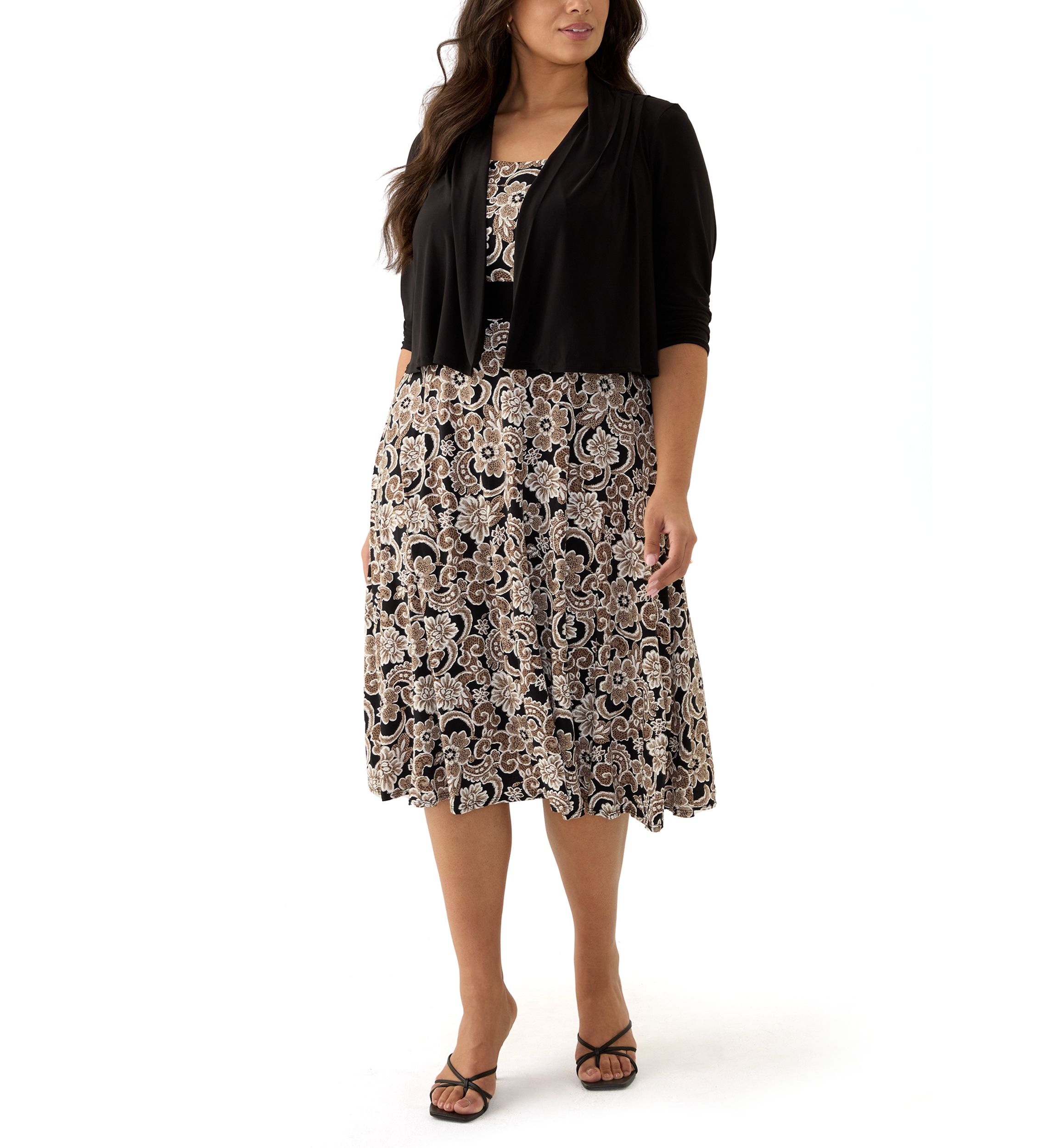 Plus Size 3/4 Sleeve Printed Jacket Dress