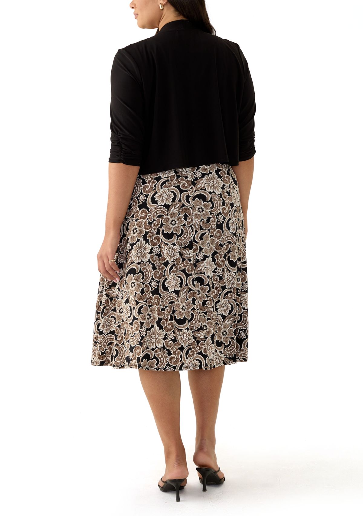 Plus Size 3/4 Sleeve Printed Jacket Dress