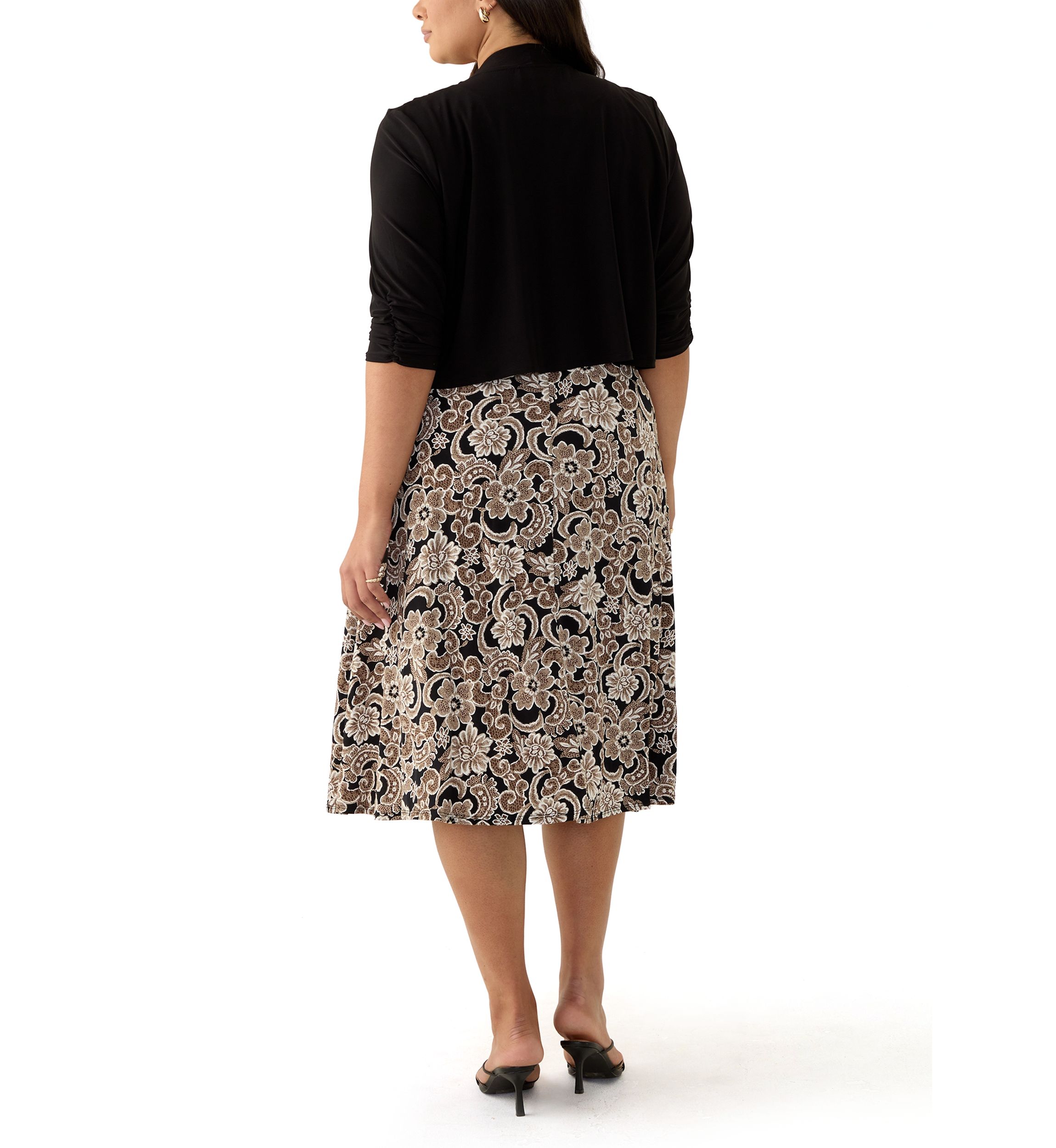 Plus Size 3/4 Sleeve Printed Jacket Dress