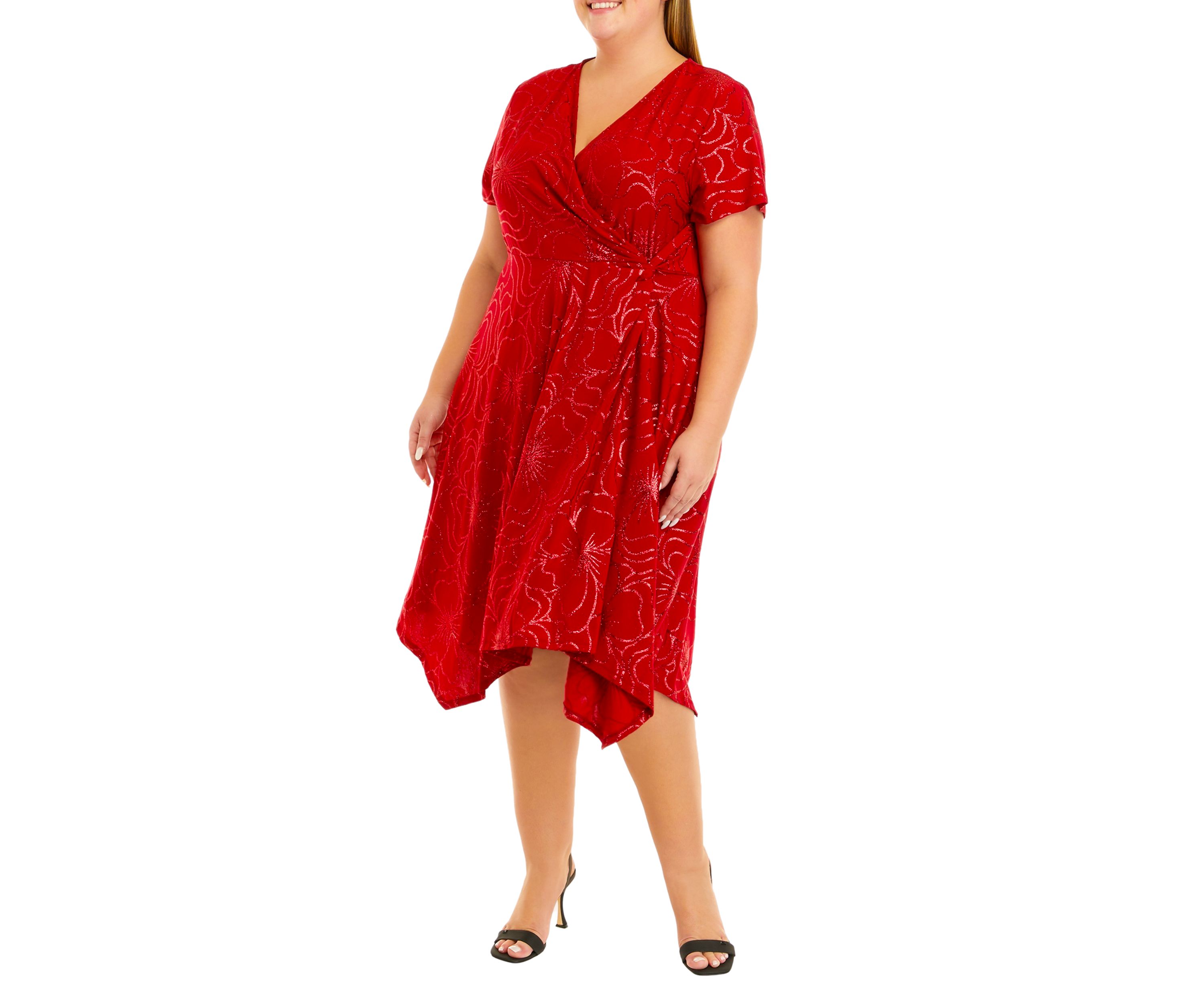 Plus Size Red Glitter Side Knot Dress