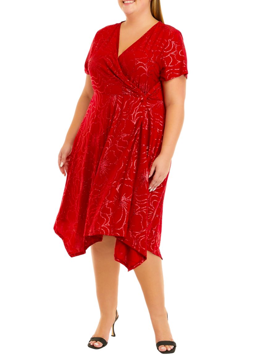 Plus Size Red Glitter Side Knot Dress