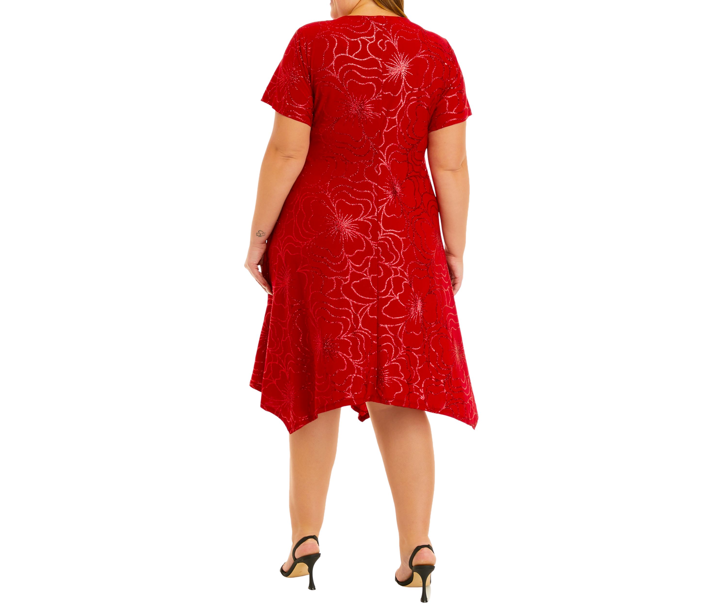 Plus Size Red Glitter Side Knot Dress