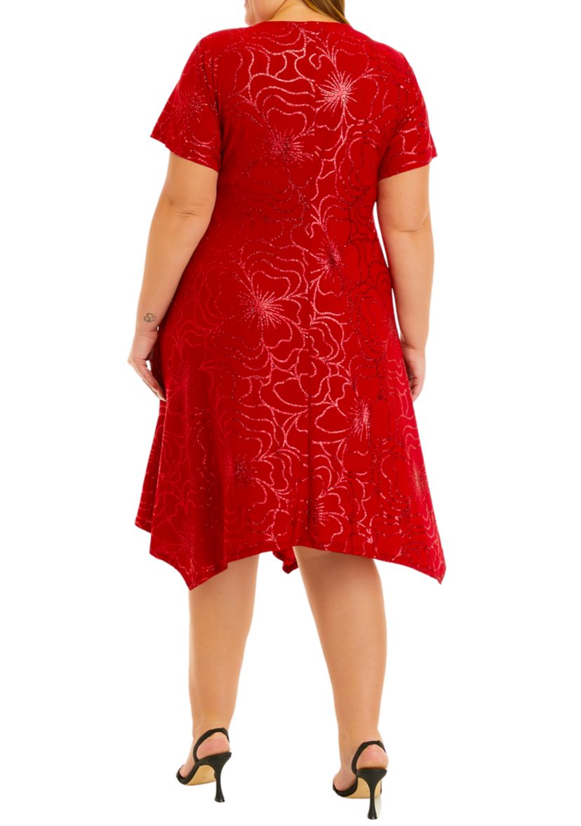 Plus Size Red Glitter Side Knot Dress