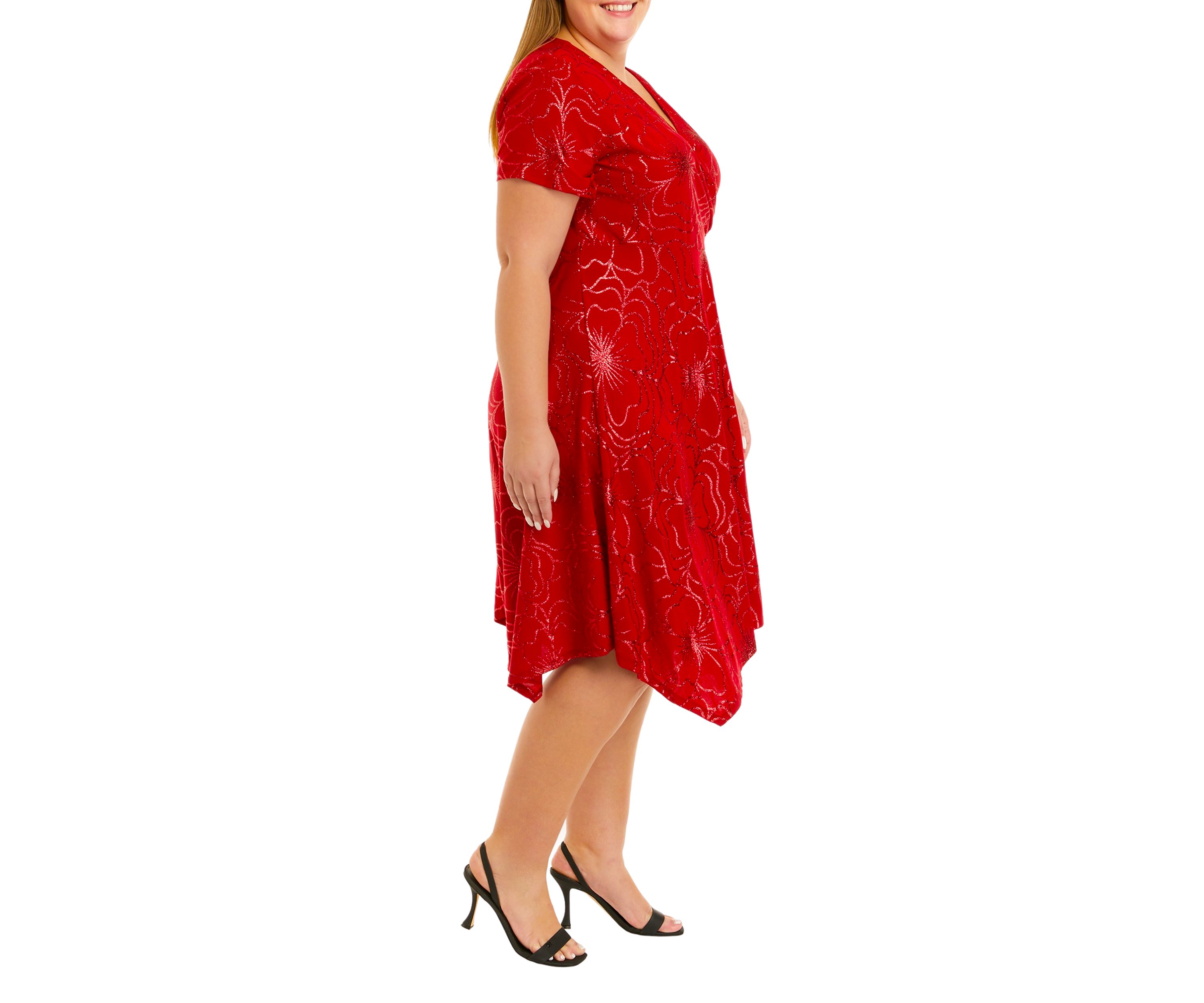 Plus Size Red Glitter Side Knot Dress