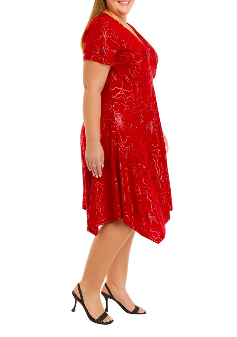 Plus Size Red Glitter Side Knot Dress
