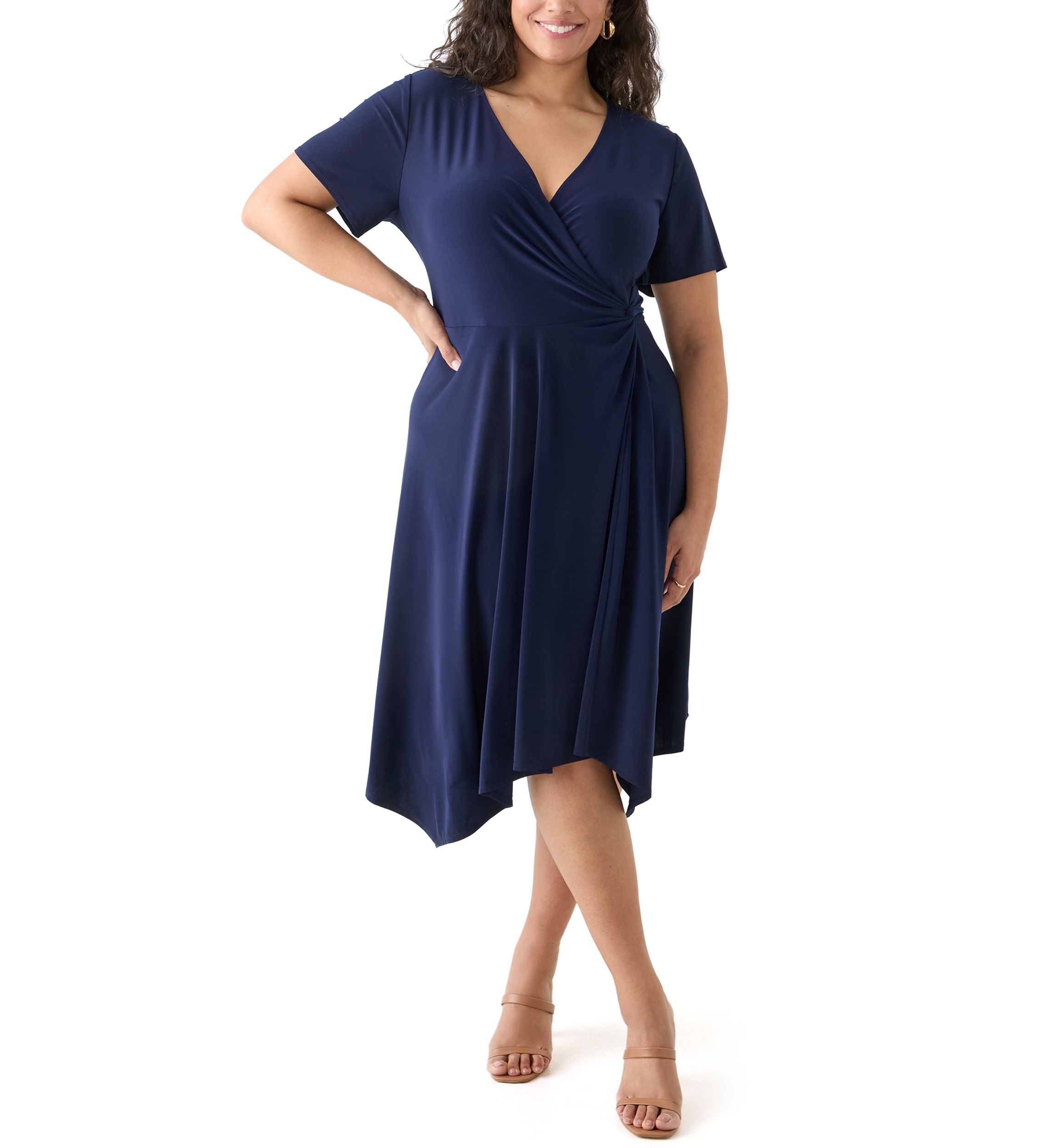 Plus Size Solid Fit and Flare Midi Dress