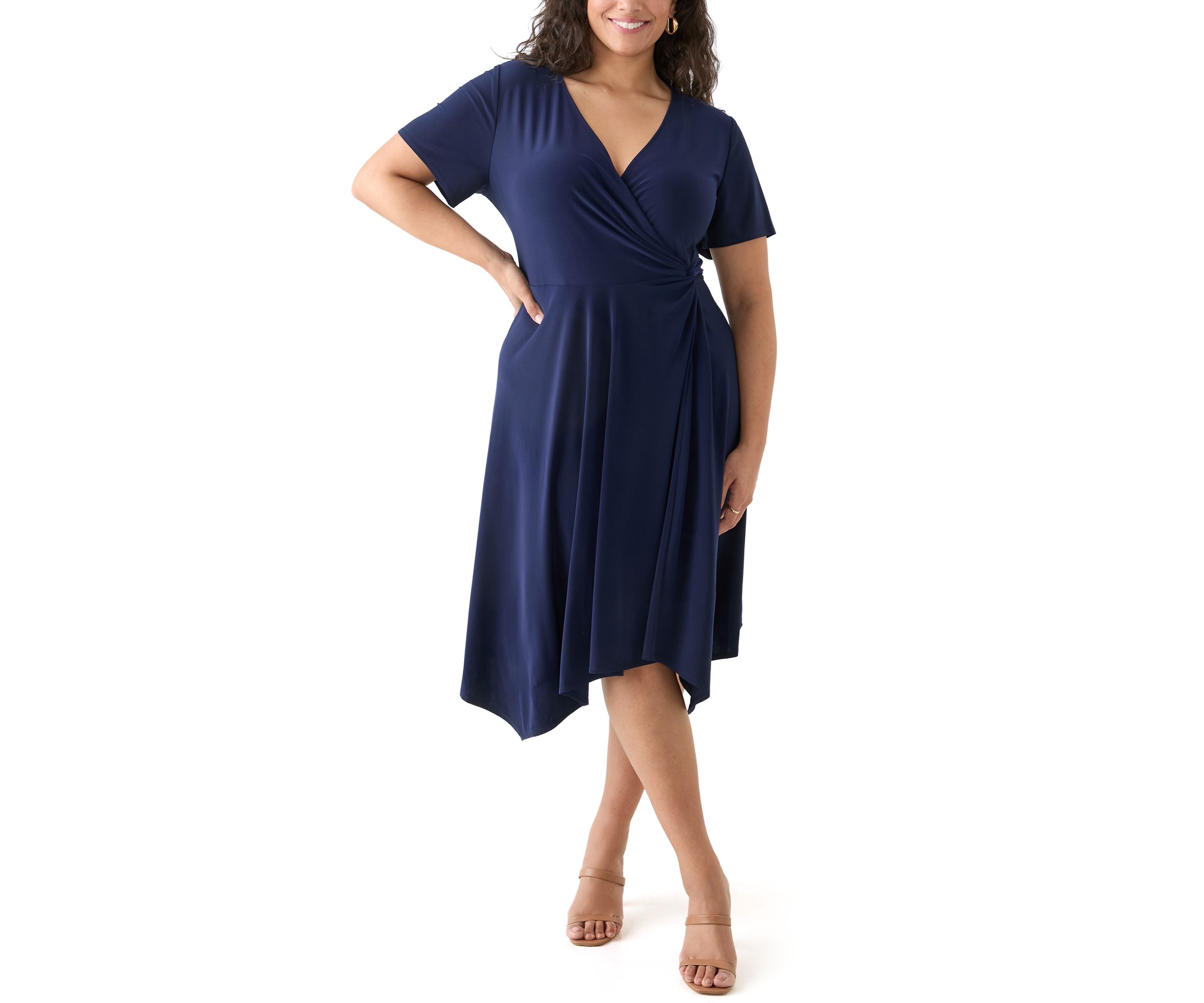 Plus Size Solid Fit and Flare Midi Dress