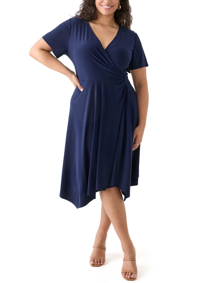 Plus Size Solid Fit and Flare Midi Dress