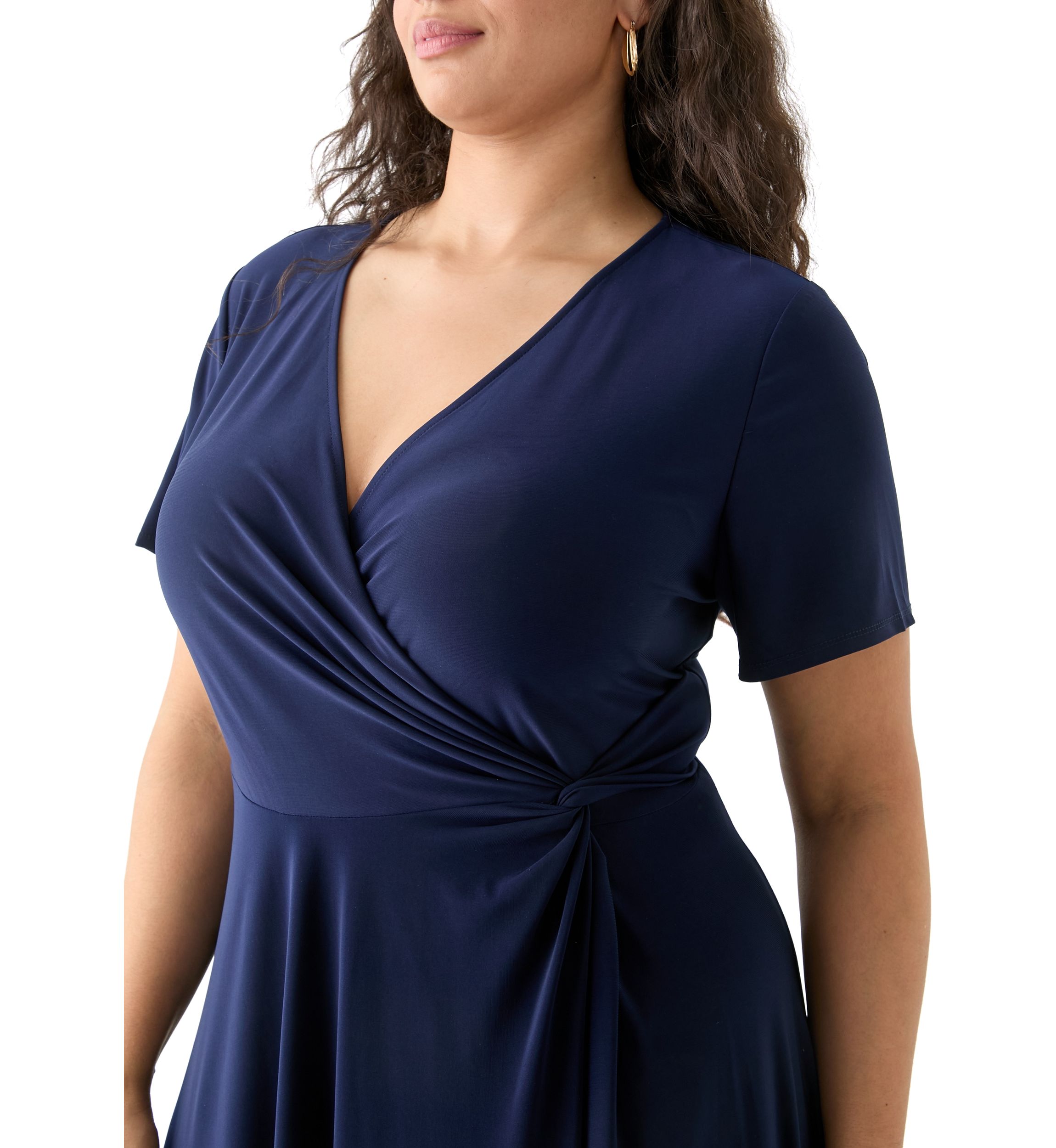 Plus Size Solid Fit and Flare Midi Dress