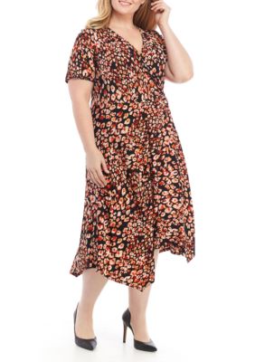 Perceptions Plus Size Short Sleeve Side Twist Animal Pattern Midi Dress ...