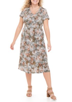 Perceptions Plus Size Short Sleeve Empire Waist Midi Dress | belk