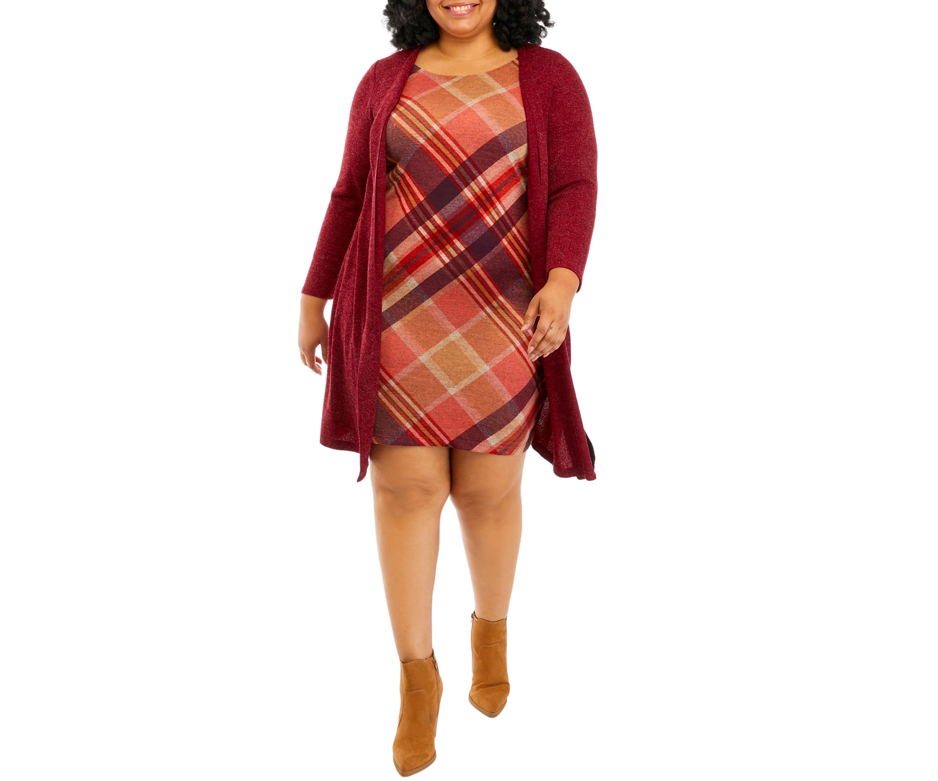 Plus Size Long Sleeve Plaid Jacket Dress