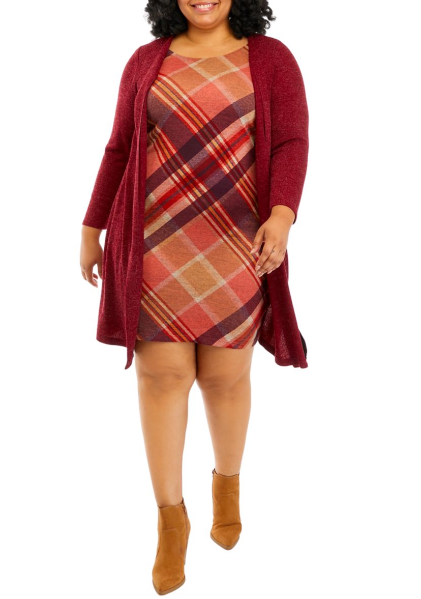 Plus Size Long Sleeve Plaid Jacket Dress