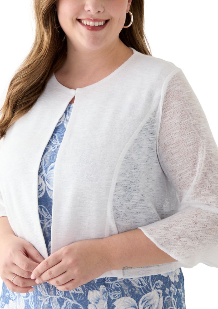   Plus Size Floral Print Dress with 3/4 Bell Sleeve Jacket 