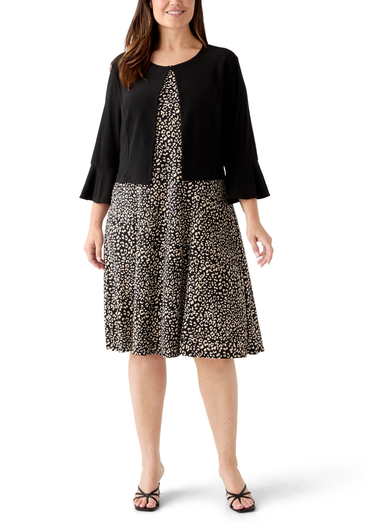 Plus Size Crew Neck Printed Jacket Dress 