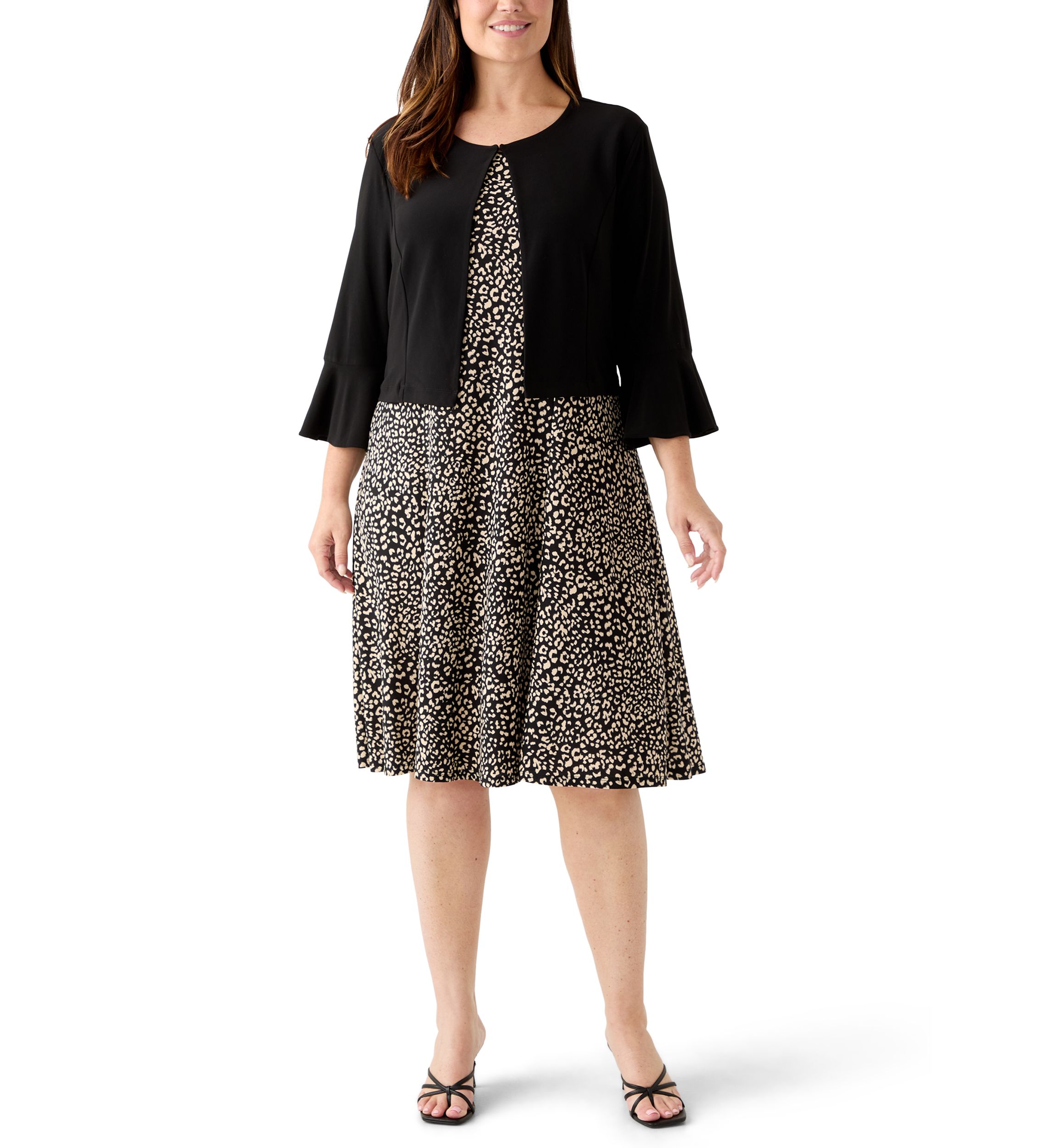 Plus Size Crew Neck Printed Jacket Dress 