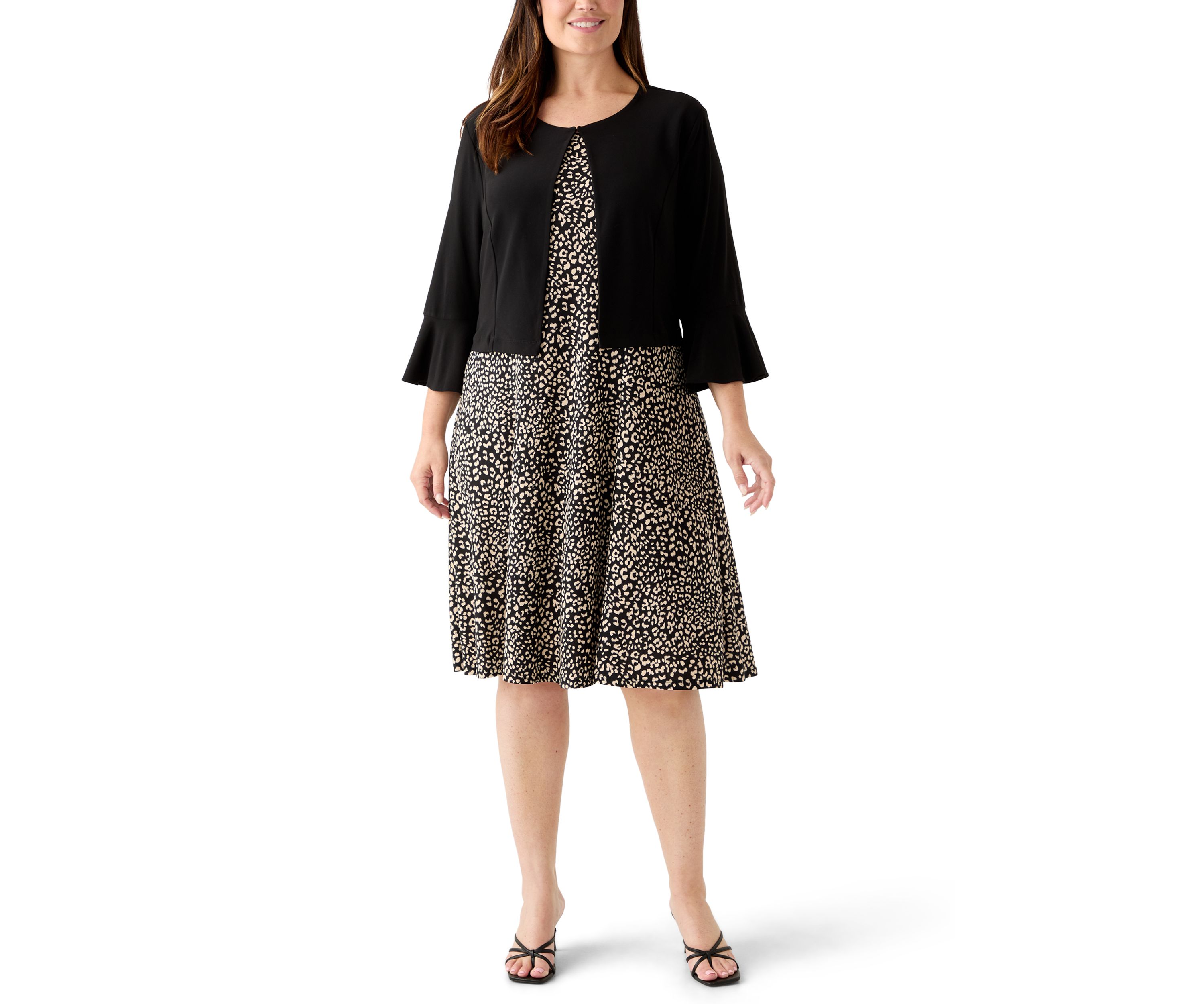 Plus Size Crew Neck Printed Jacket Dress 