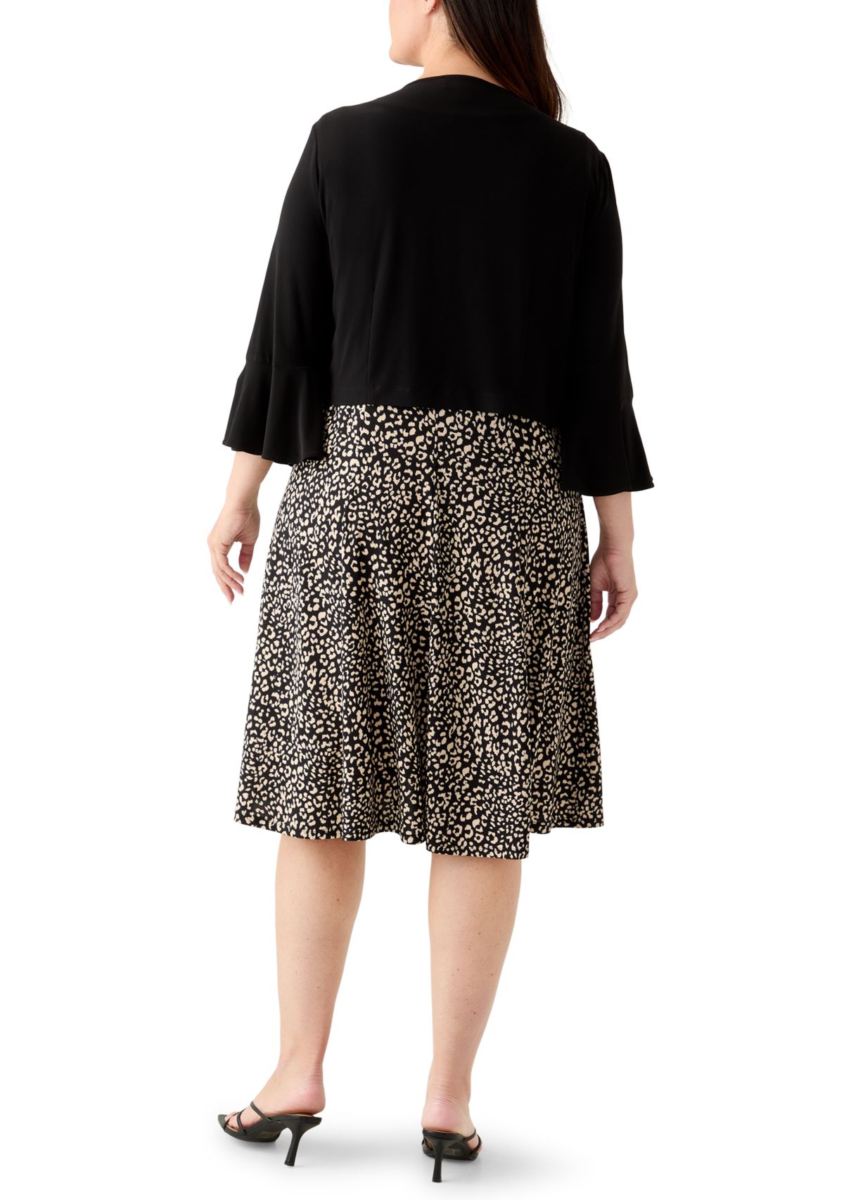 Plus Size Crew Neck Printed Jacket Dress 