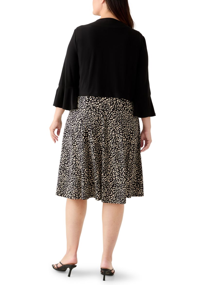 Plus Size Crew Neck Printed Jacket Dress 