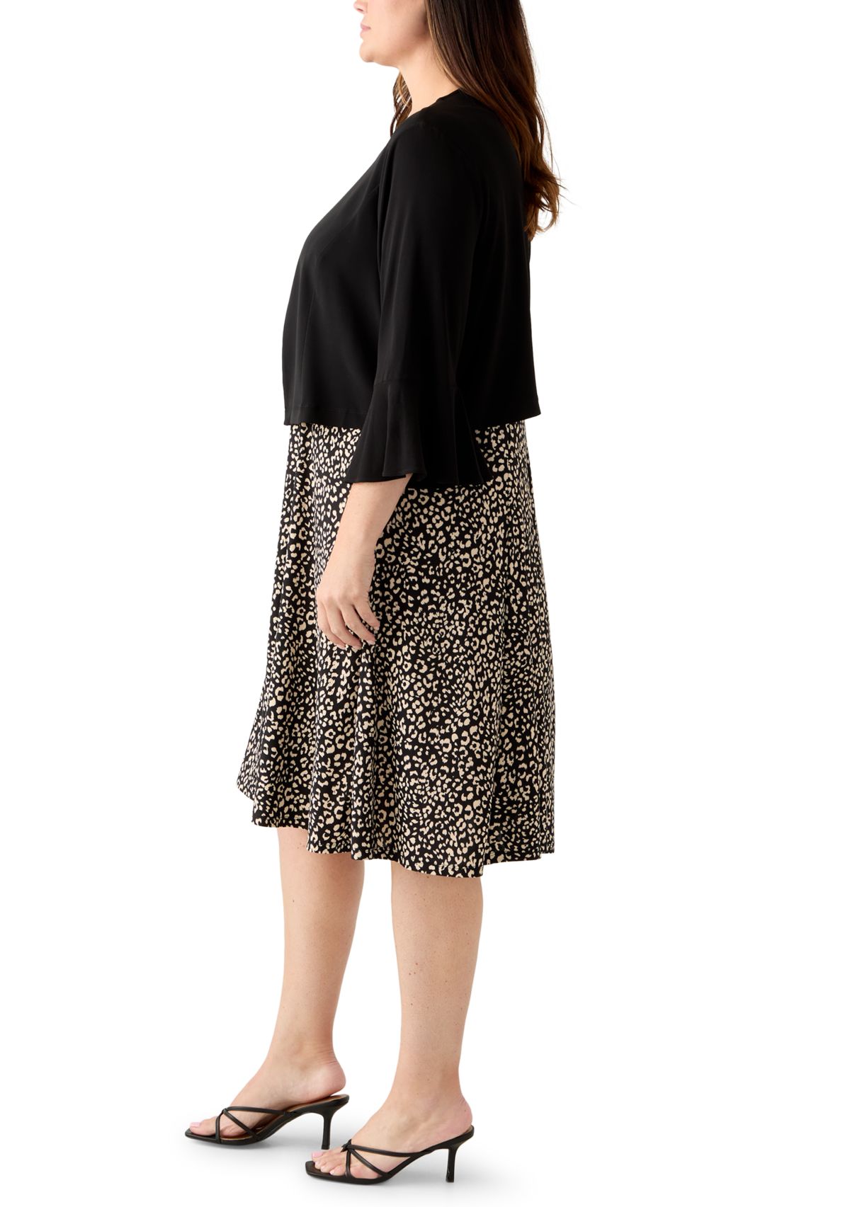 Plus Size Crew Neck Printed Jacket Dress 