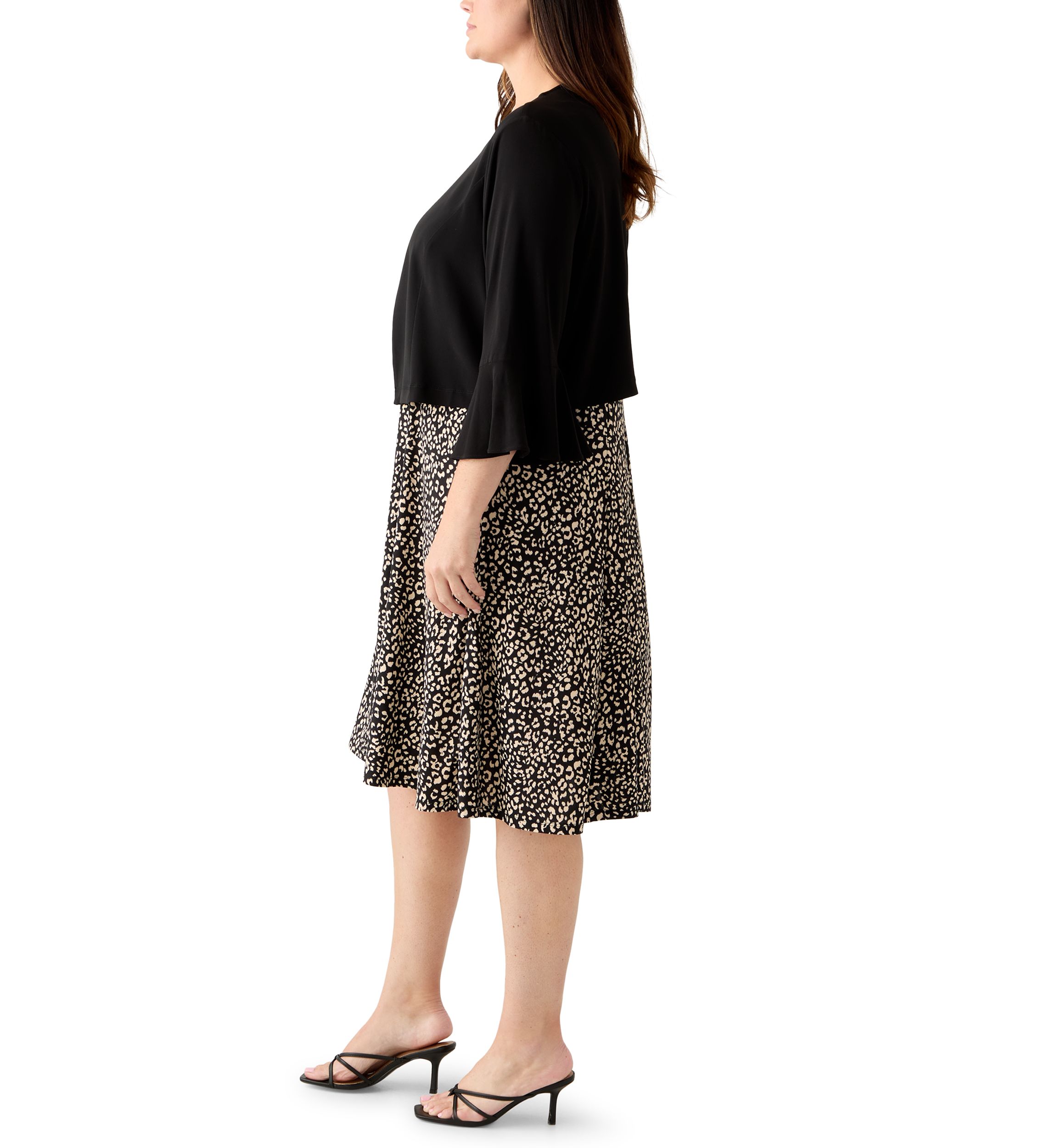 Plus Size Crew Neck Printed Jacket Dress 