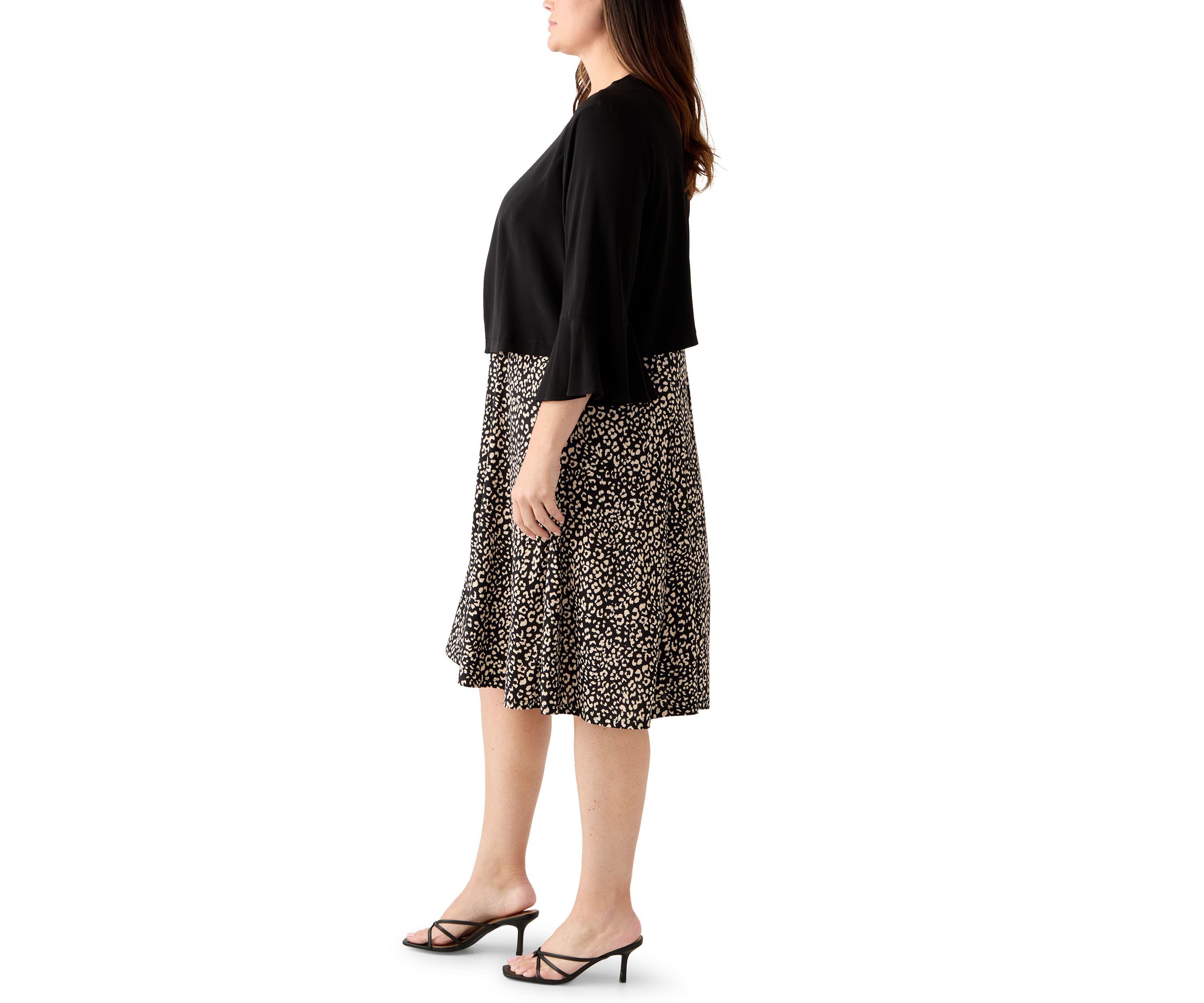 Plus Size Crew Neck Printed Jacket Dress 