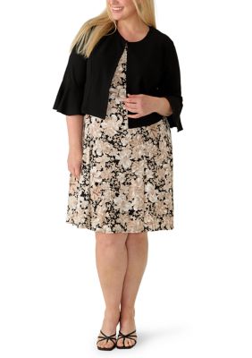 Perceptions Women's Plus Size Short Sleeve Printed Jacket and Dress Set, 3XL