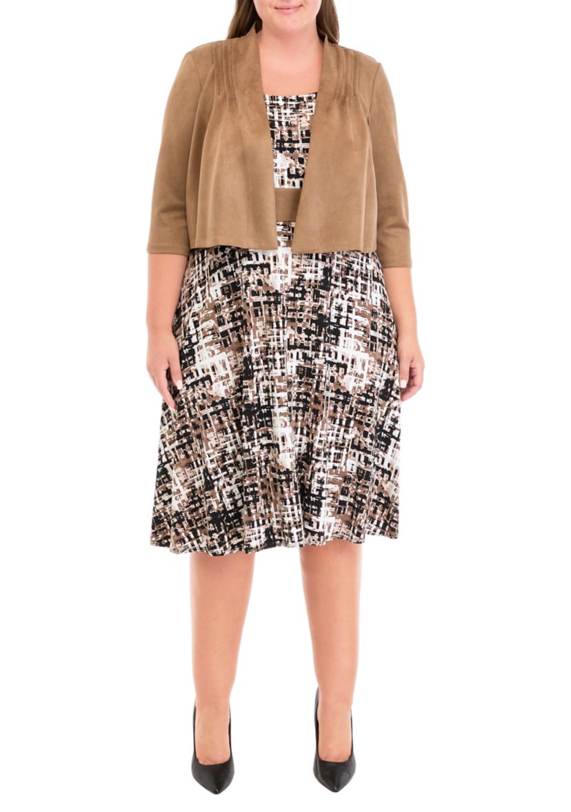 Plus Size 3/4 Sleeve Printed Jacket Dress