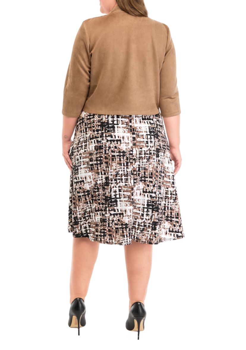 Plus Size 3/4 Sleeve Printed Jacket Dress