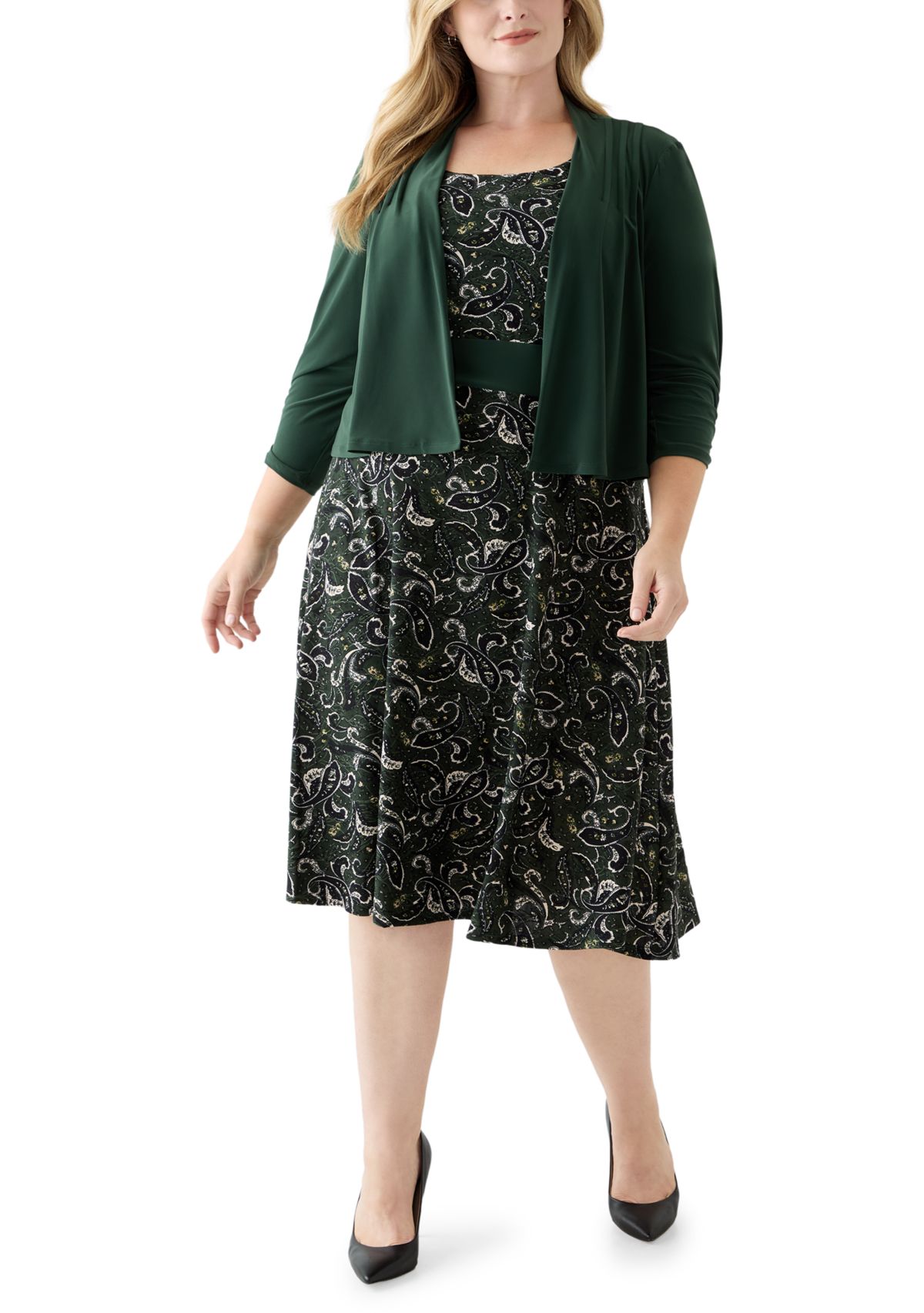 Plus Size Abstract Print Dress with Jacket