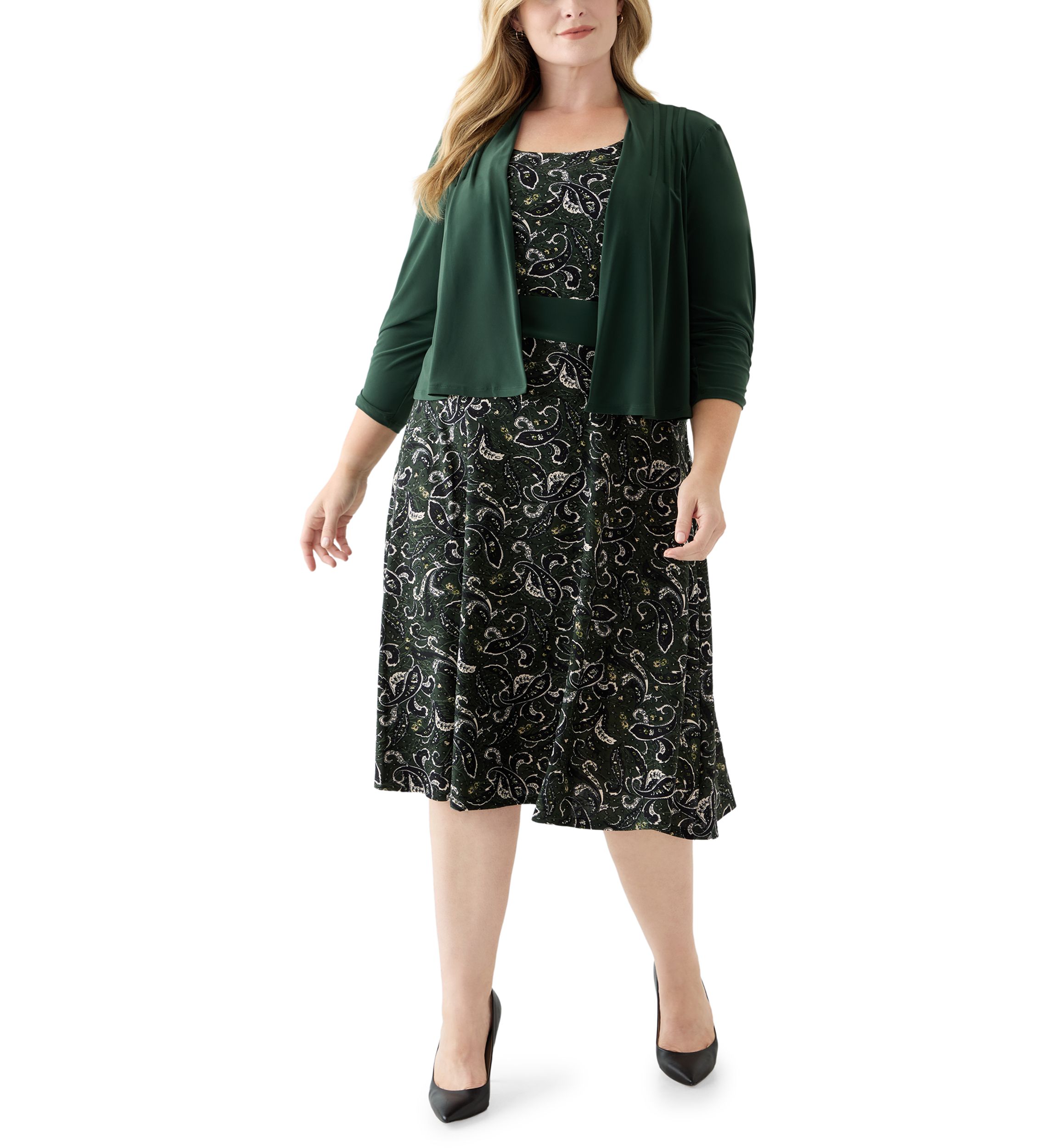 Plus Size Abstract Print Dress with Jacket
