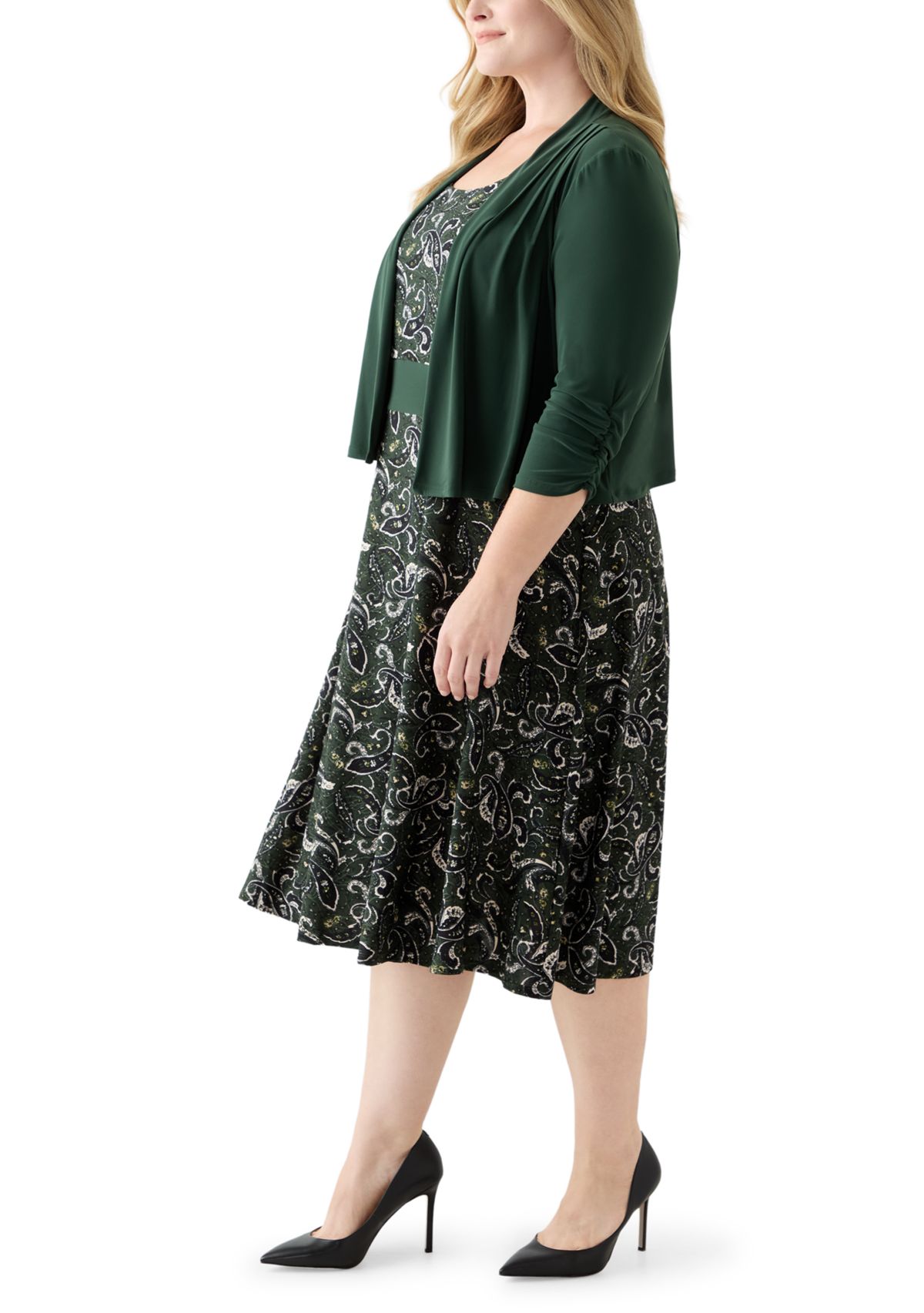 Plus Size Abstract Print Dress with Jacket