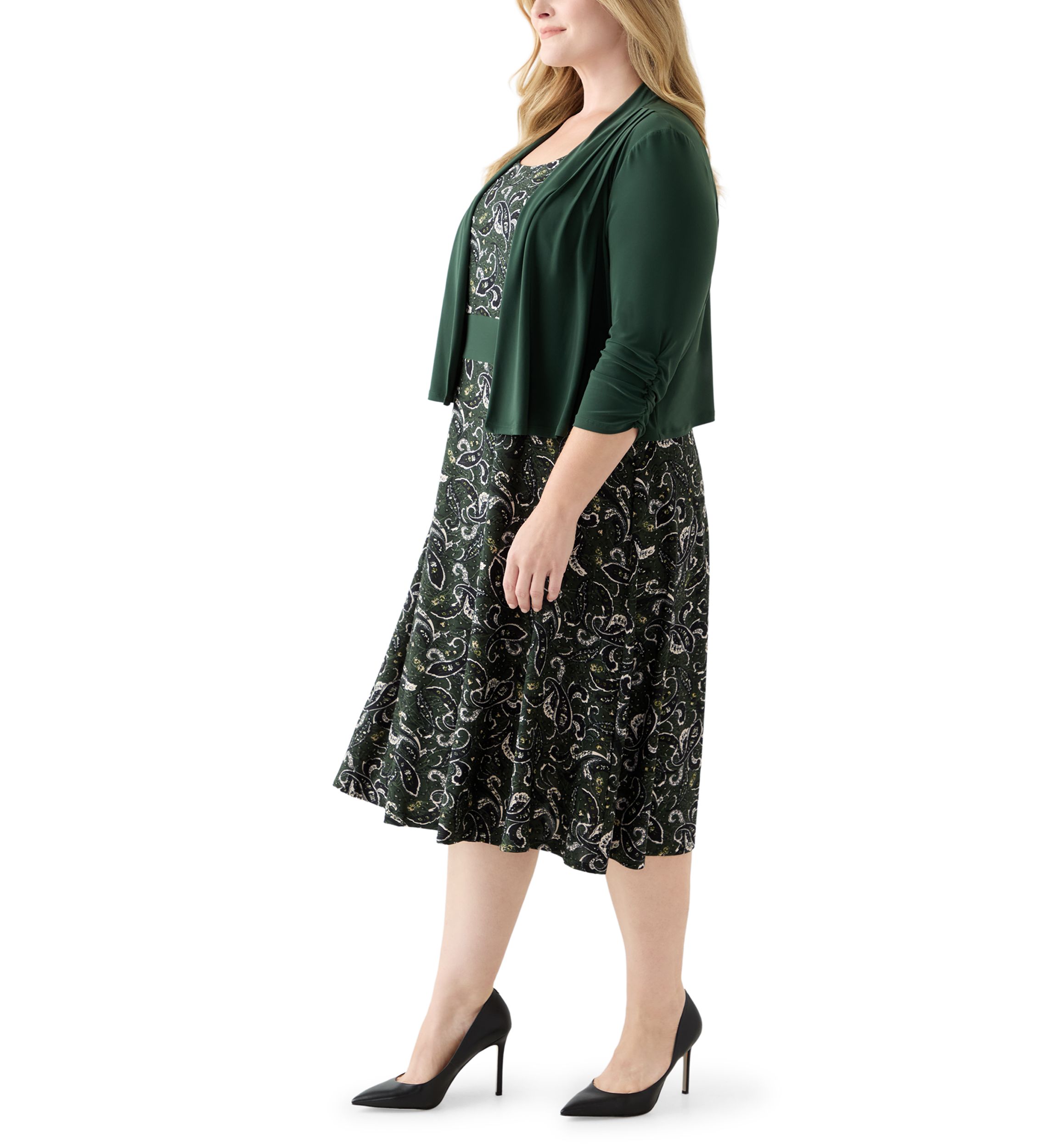Plus Size Abstract Print Dress with Jacket