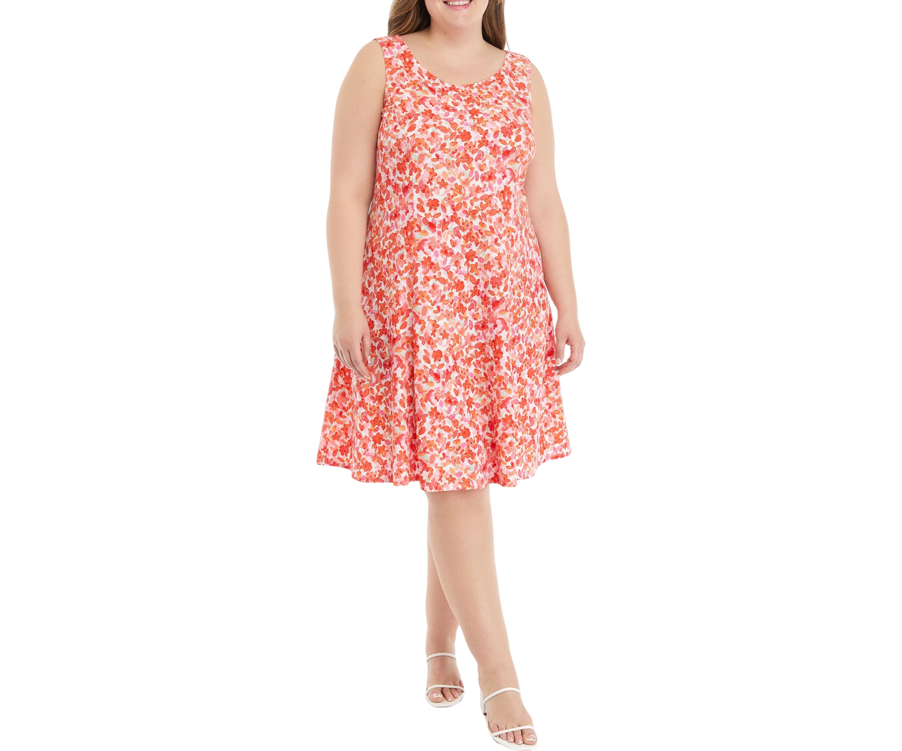 Plus Size Short Sleeve Scoop Neck Floral Print A-Line Jacket Dress