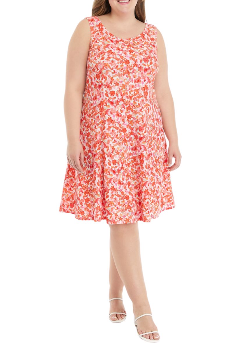 Plus Size Short Sleeve Scoop Neck Floral Print A-Line Jacket Dress