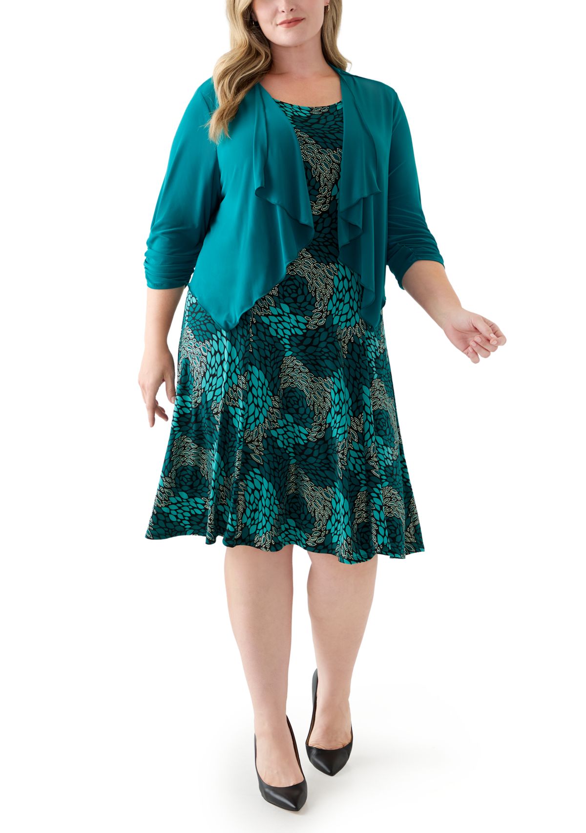 Plus Size Abstract Print Dress with Jacket