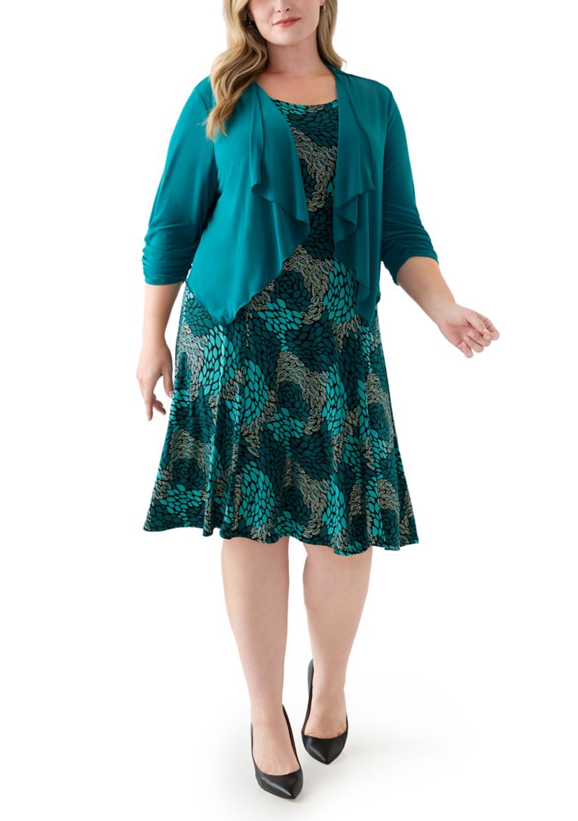 Plus Size Abstract Print Dress with Jacket