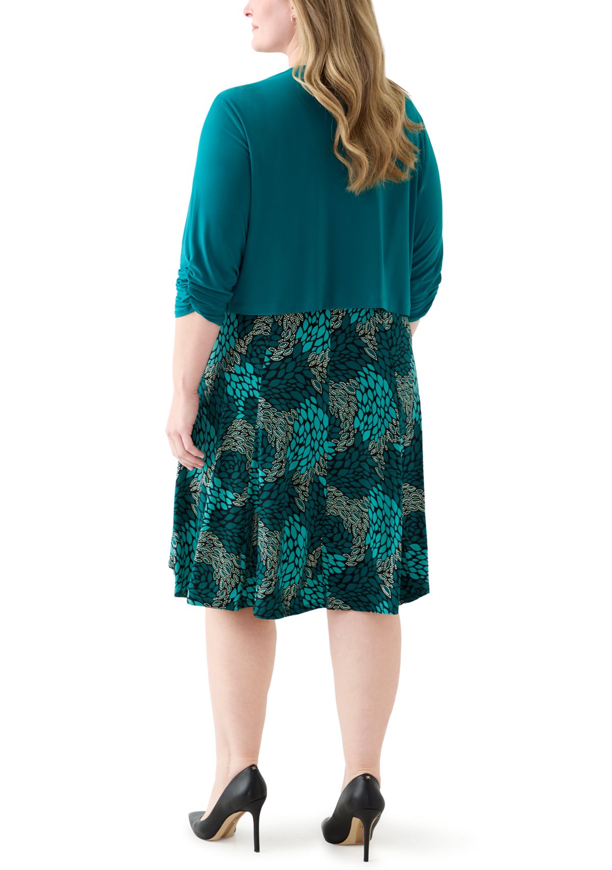Plus Size Abstract Print Dress with Jacket
