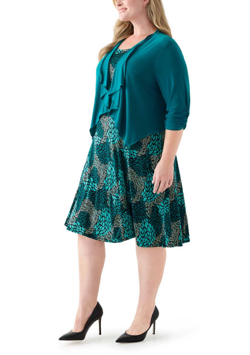 Plus Size Abstract Print Dress with Jacket