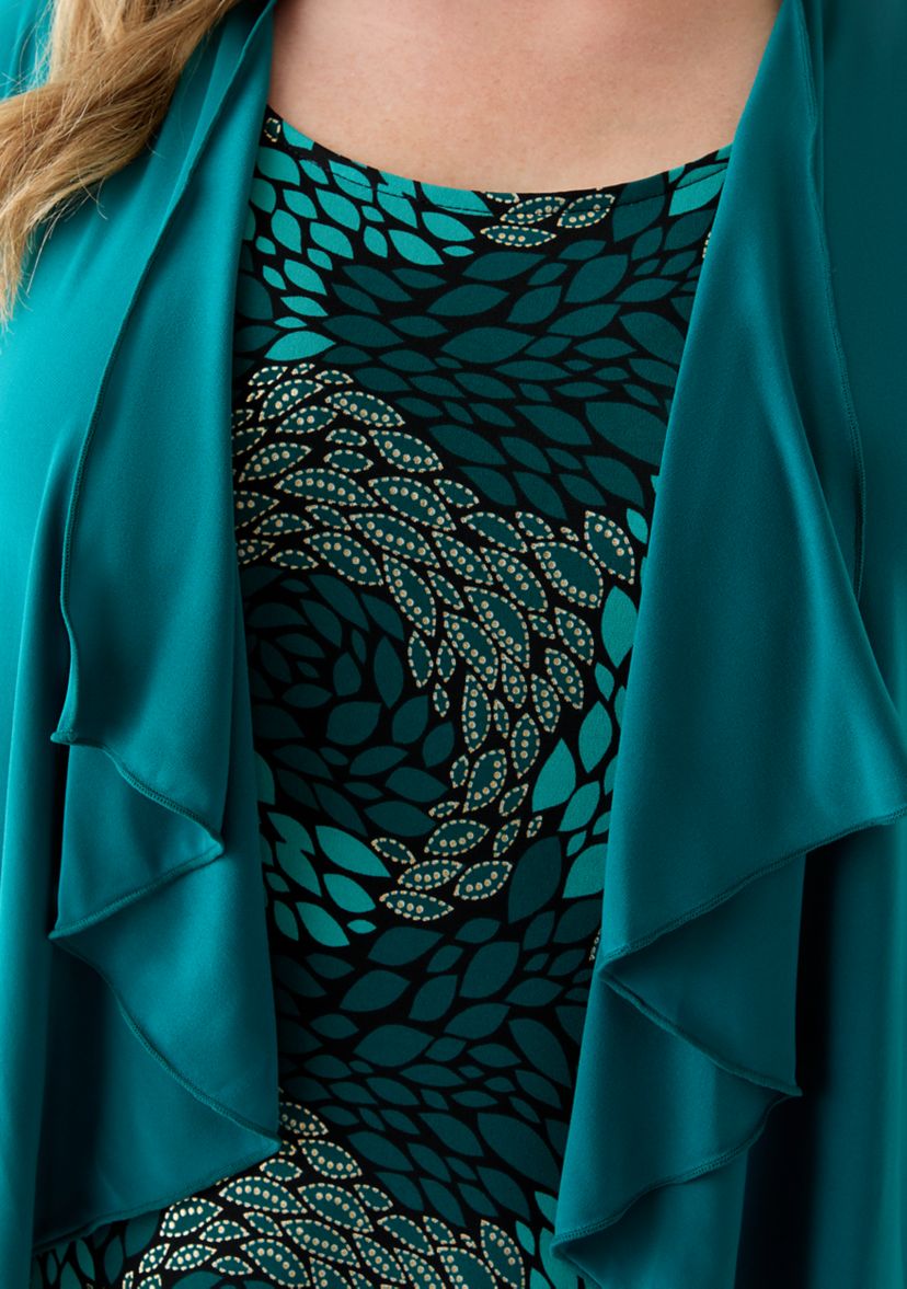 Plus Size Abstract Print Dress with Jacket