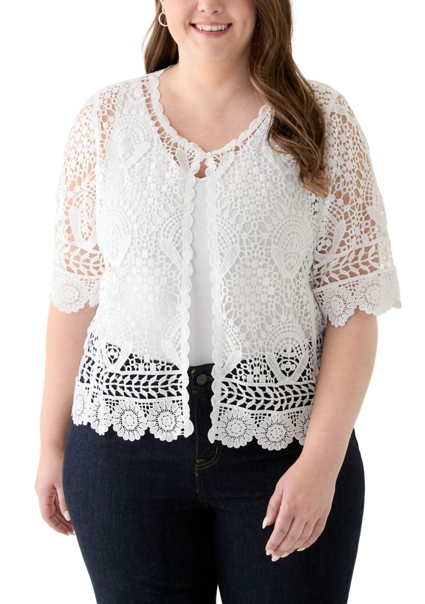 Plus Size Short Sleeve Open Work Lace Shrug