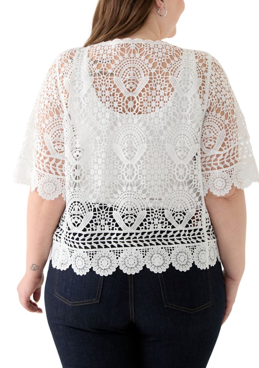 Plus Size Short Sleeve Open Work Lace Shrug